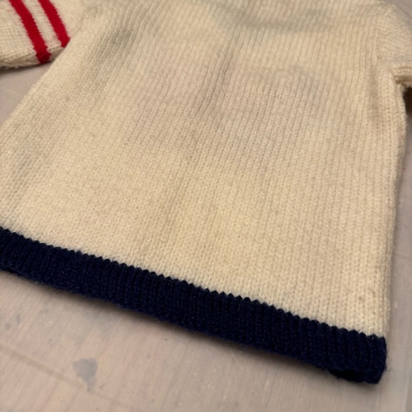 Vintage Toddler Varsity Sweater Handmade Knit, Cream with Red “W,” Navy Trim - Picture 6 of 8